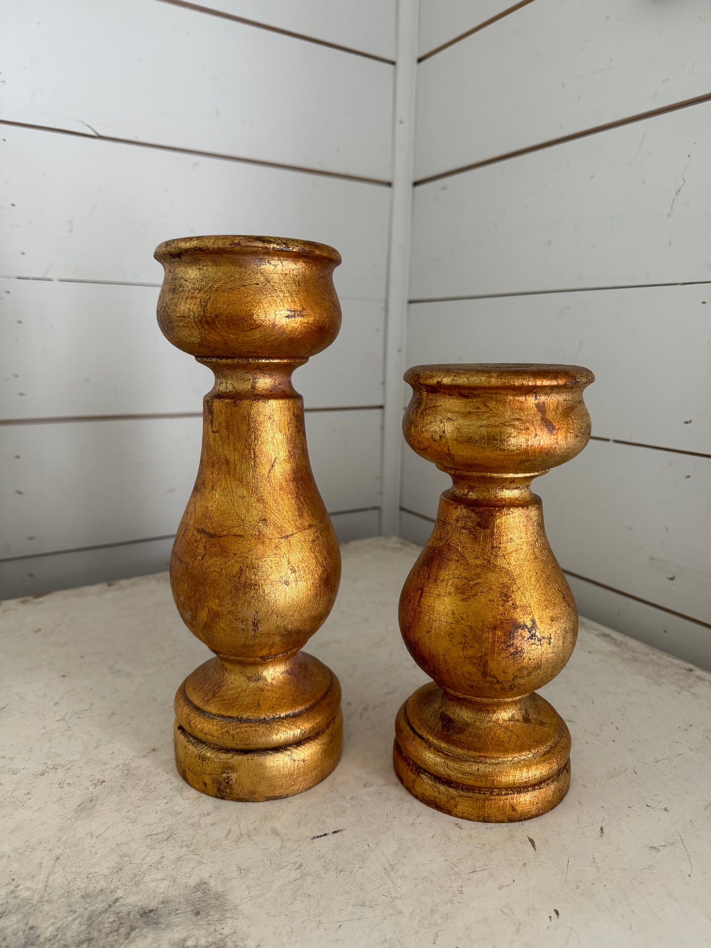 Set of Gold Wood Turned Candlesticks