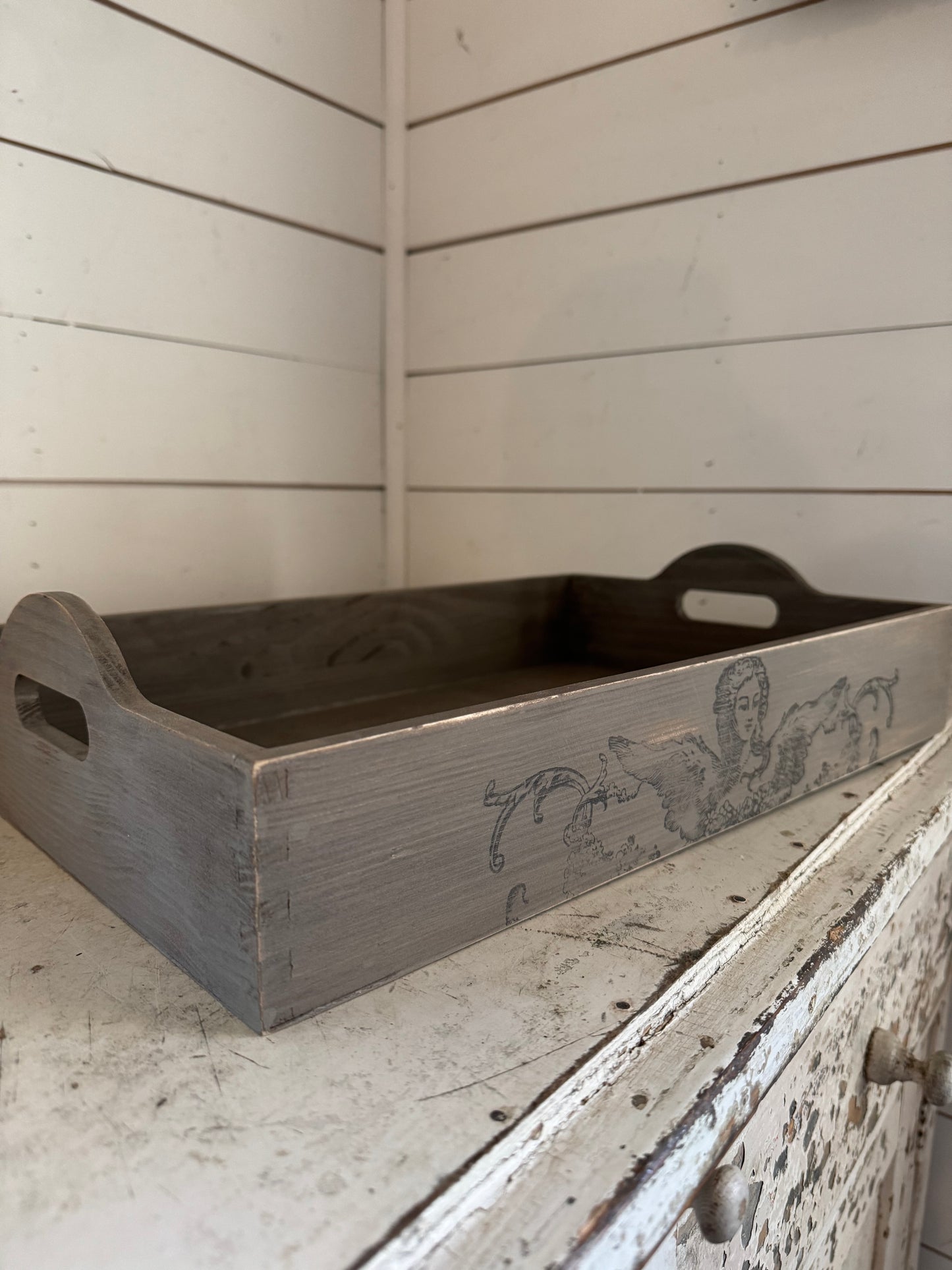 Wood Tray with Reverie Stamp 17” long