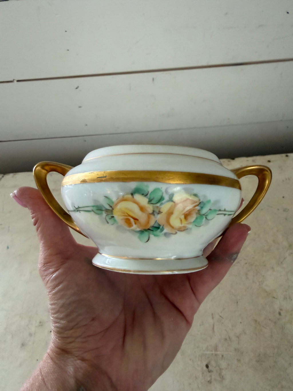 Vintage Austria yellow rose sugar bowl