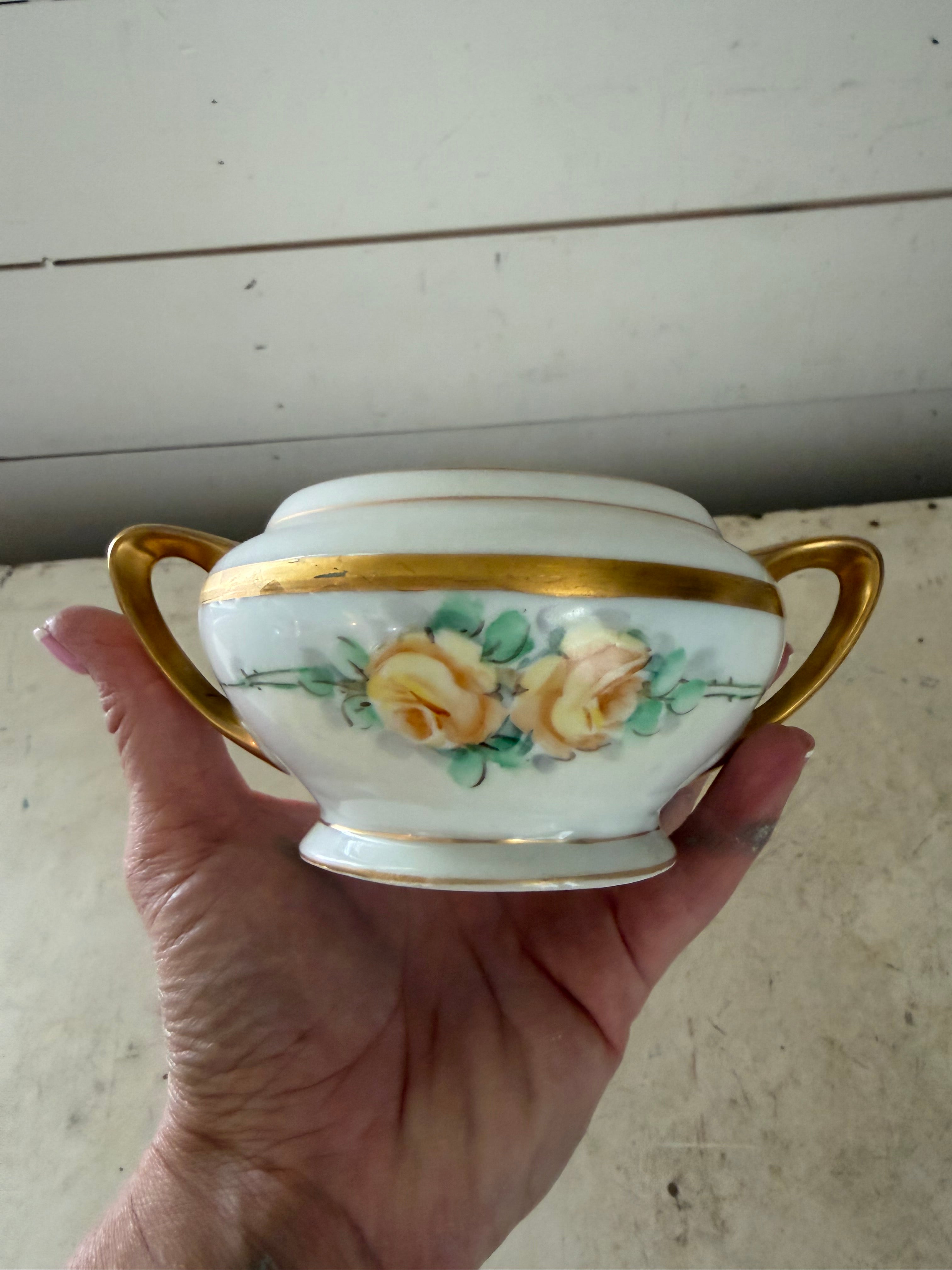 Vintage Austria yellow rose sugar bowl
