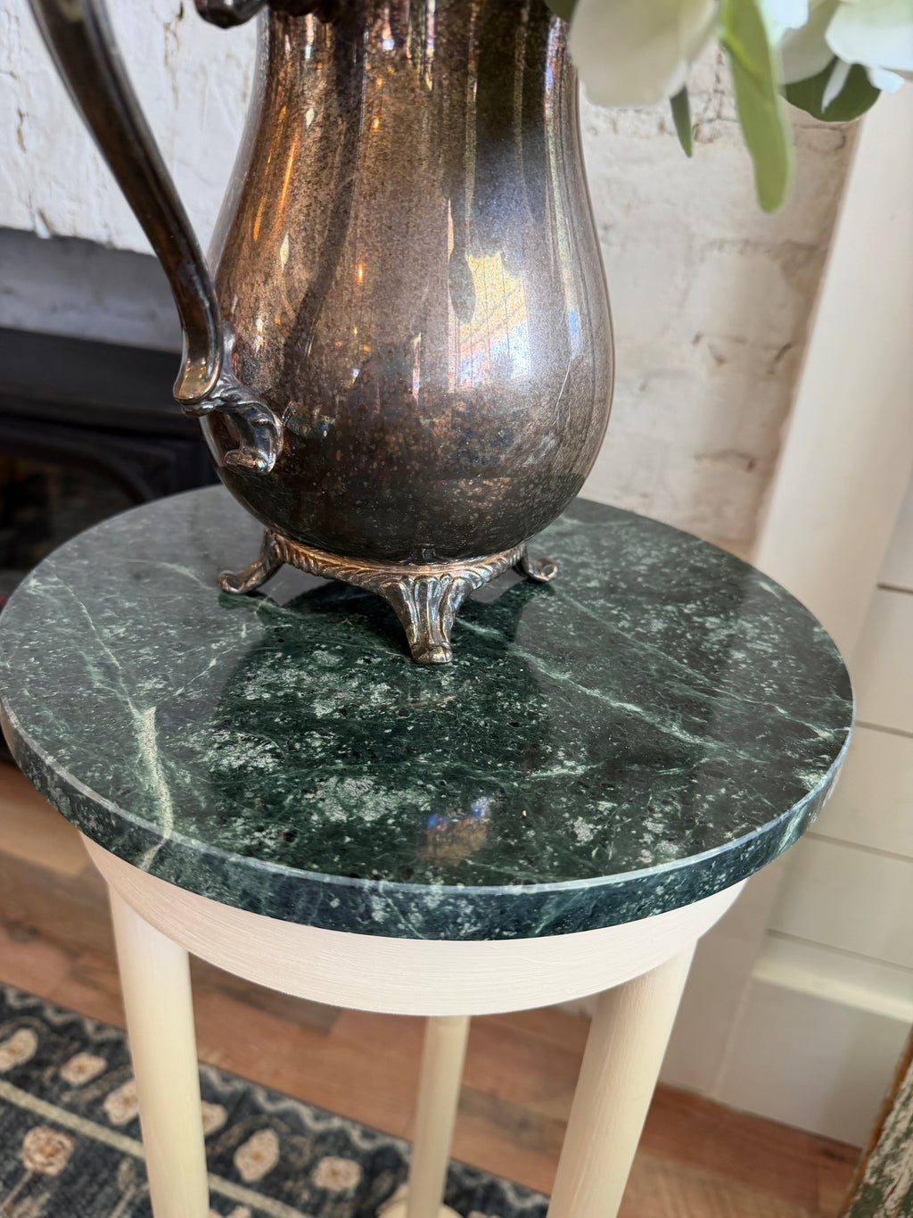 Hand Painted with marble top plant stand 24” tall will come disassembled lightly distressed
