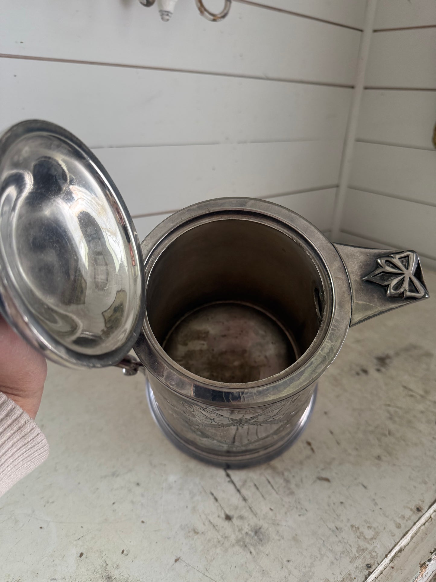 Large antique JAs Stimpson mid 1800’s Quadruple Plate Silver lined pitcher