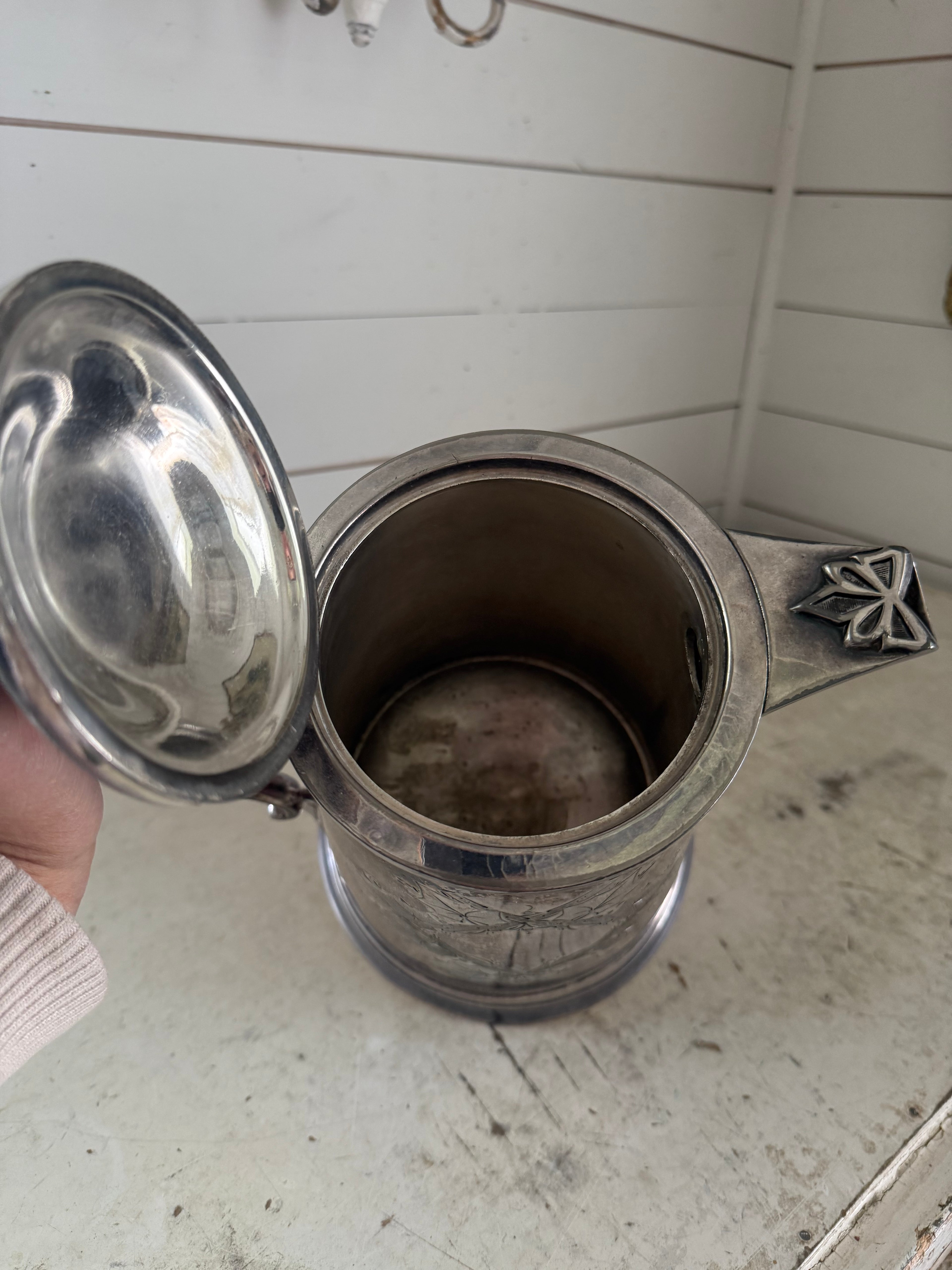 Large antique JAs Stimpson mid 1800’s Quadruple Plate Silver lined pitcher