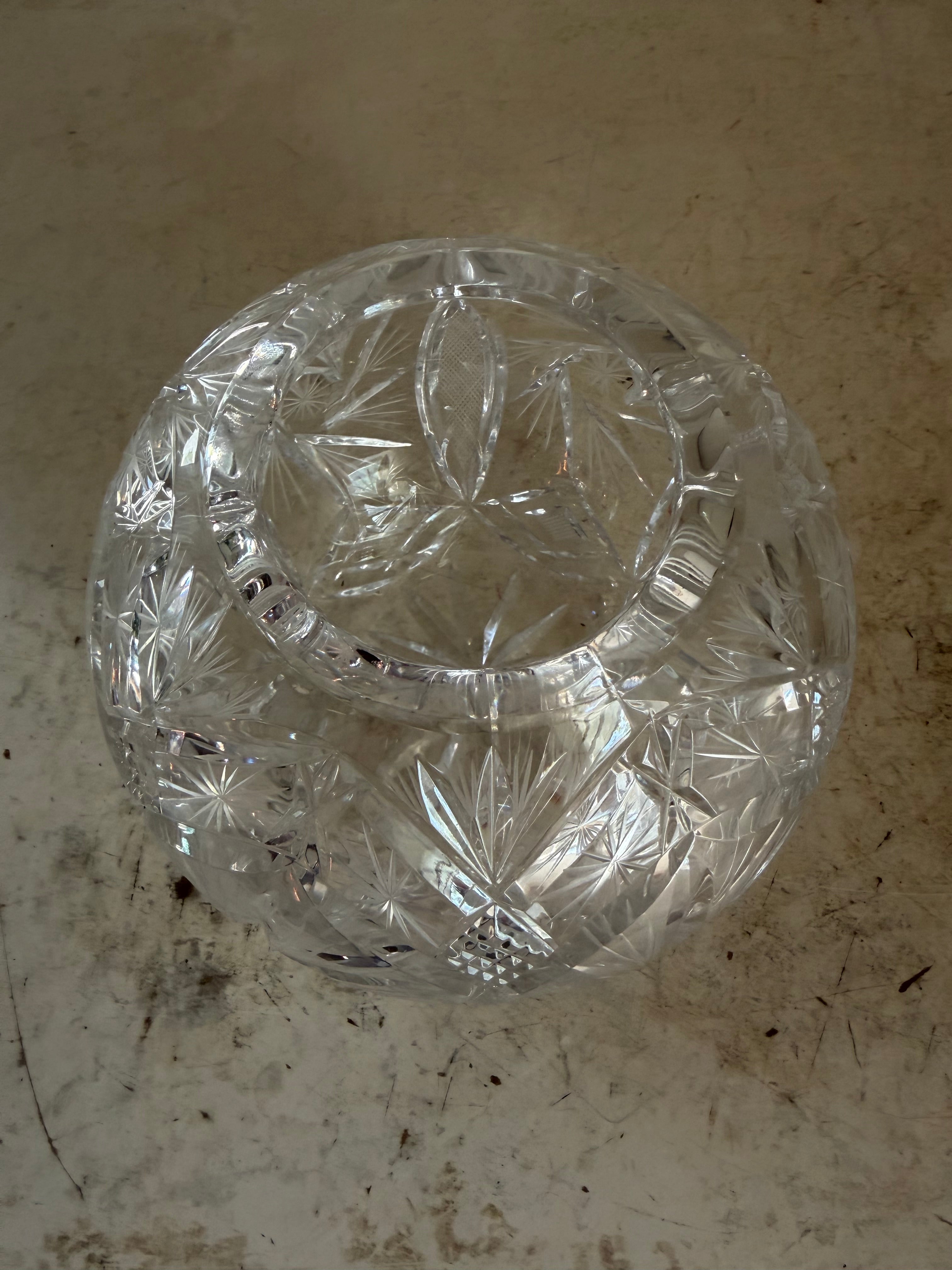 Williamsburg By Avitra Crystal Round Rose Bowl Vase Pinwheel/Pineapple Cut