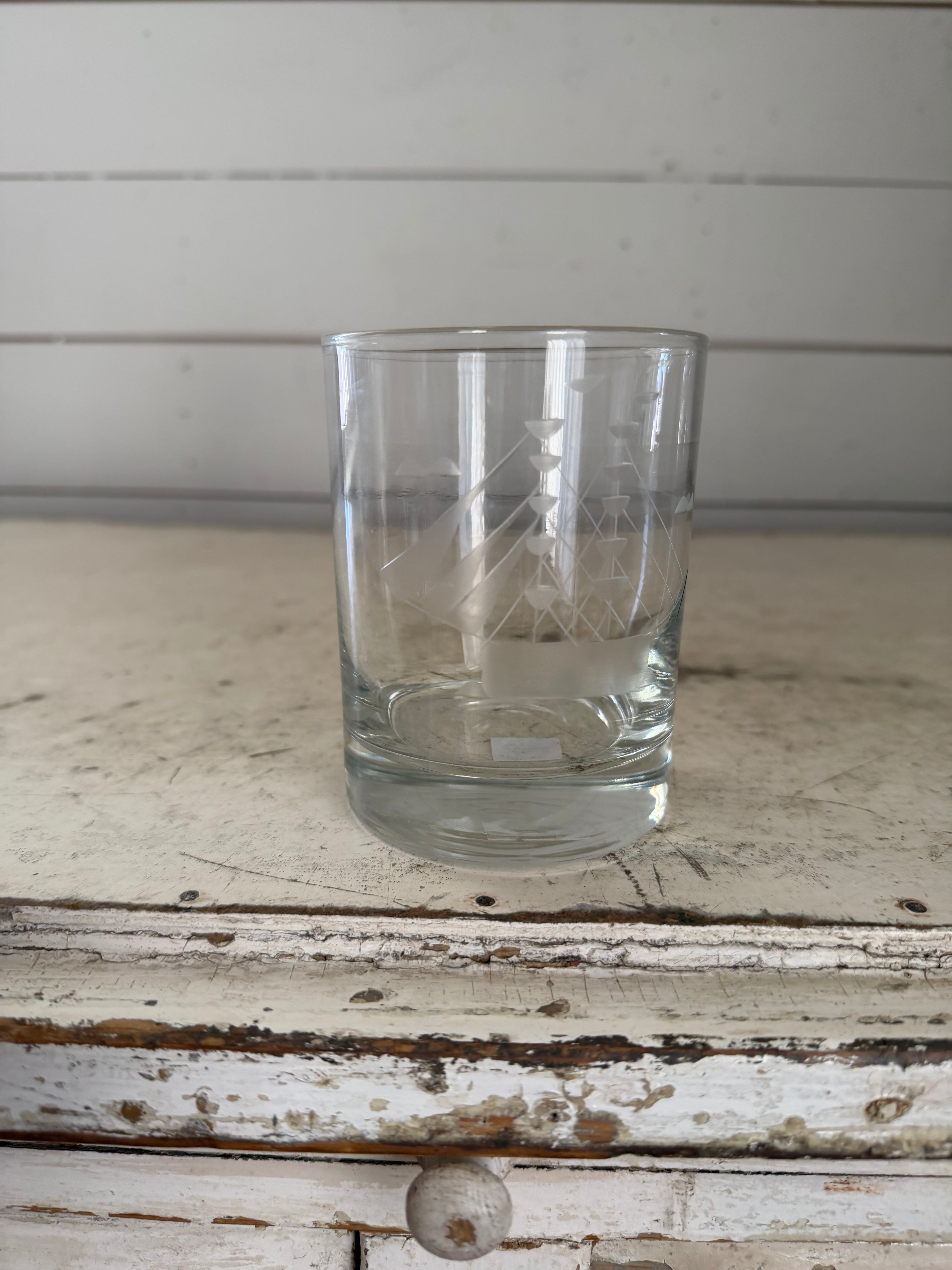 Javit "Clipper Ship" Etched Crystal Old Fashioned Glass