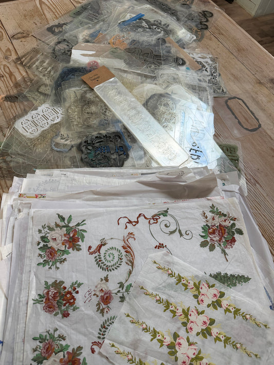 Mystery stencil Packs with free inlay samples - as is used and imperfect no returns
