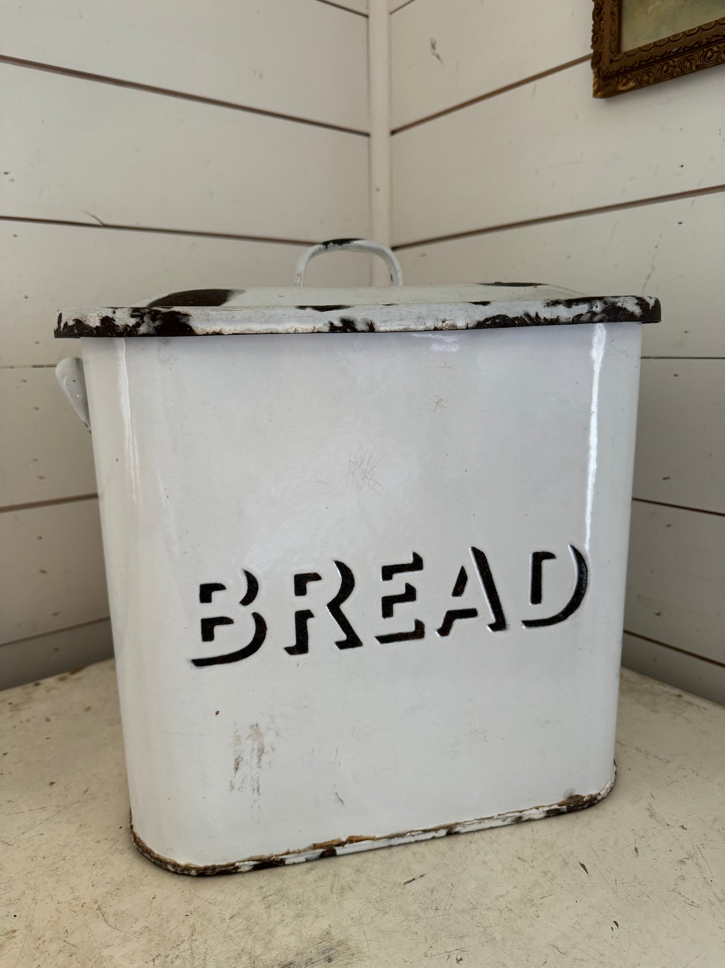 Large Vintage Enamel Bread box