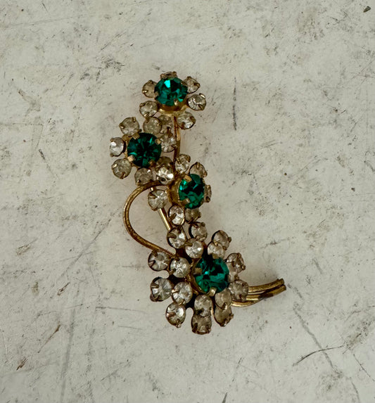 Vintage Green & Rhinstone Brooch