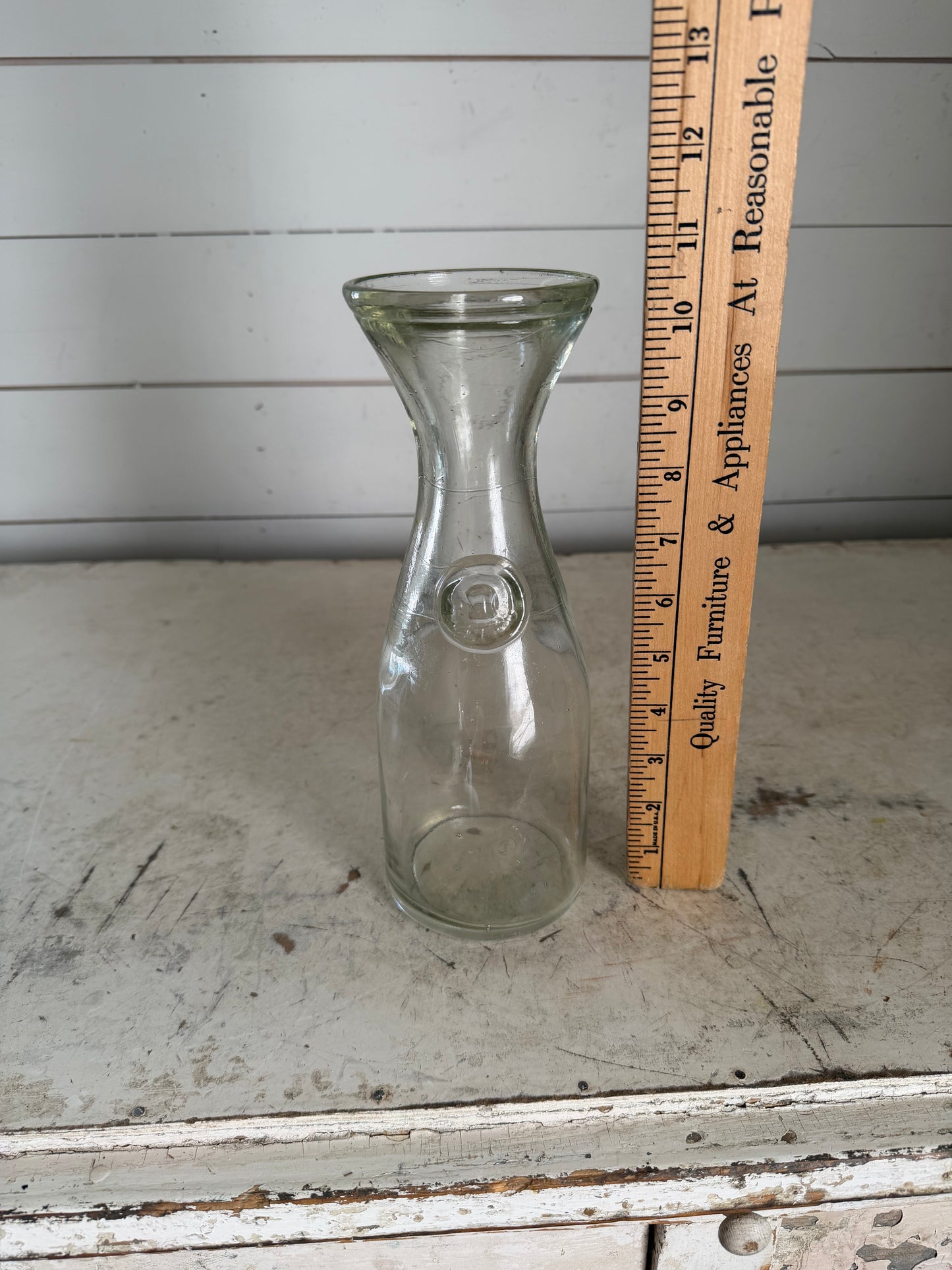 Green Glass Carafe - Thick with Bubbles Glass