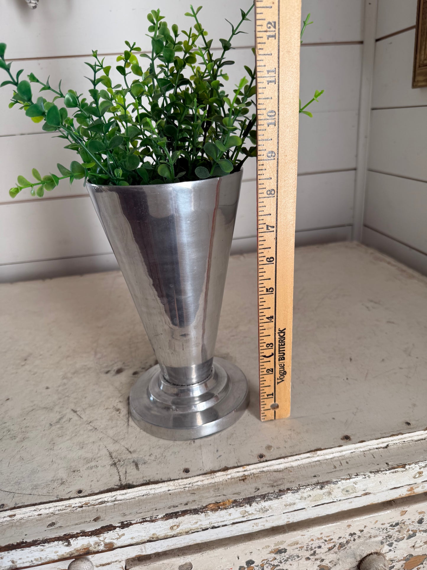 Vintage metal vase does - not include greenery