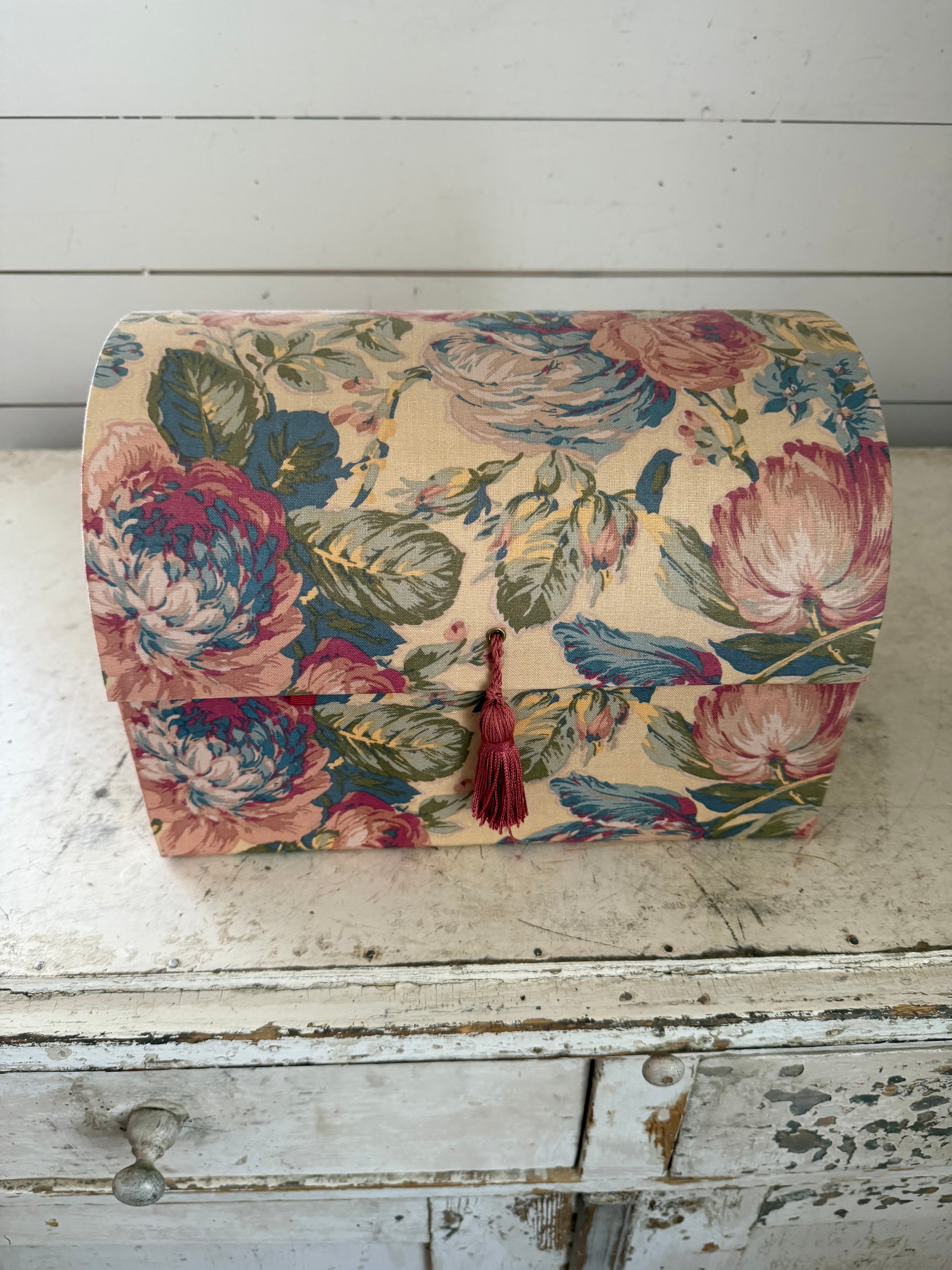 Vintage Chintz Fabric Jewelry Box With insert Boxes