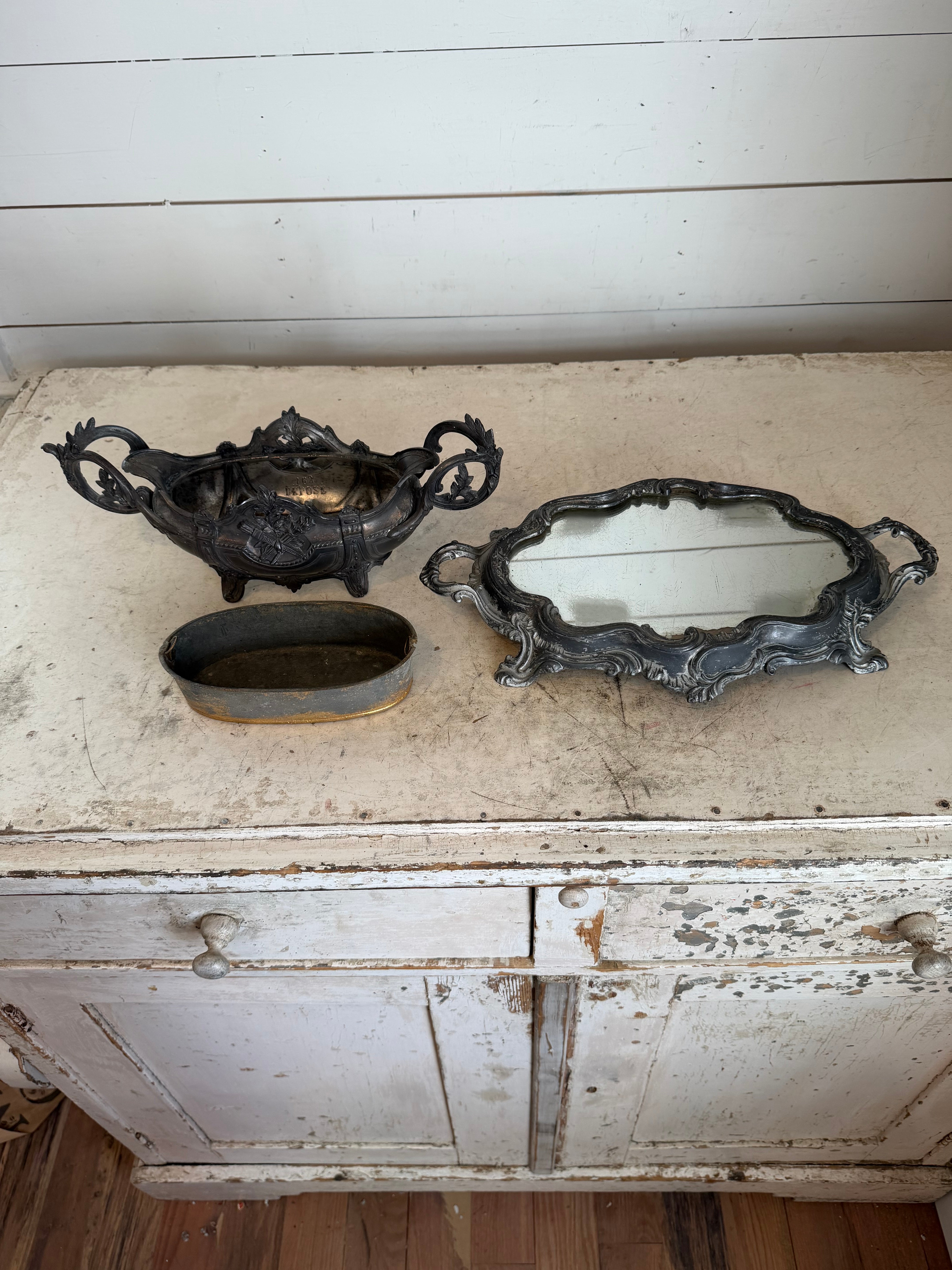 アンティーク雑貨 1950~60s French Vintage Cash Tray antique French jardiniere, decorative centerpiece or planter, with