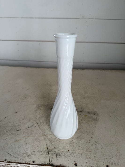 Vintage Twisted Milk Glass Bud Vase