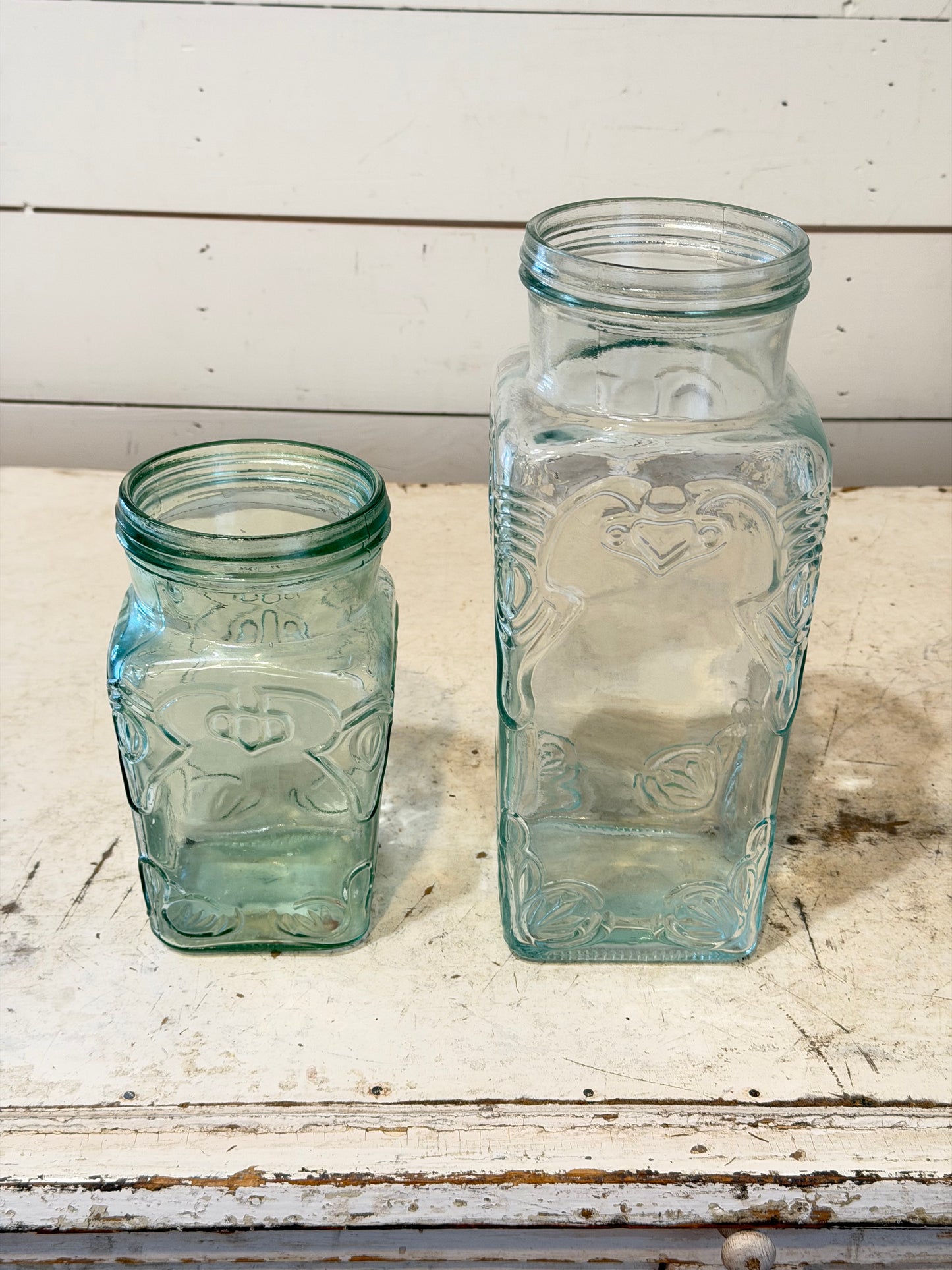 Vintage Blue Green Cannisters - No Lids sold as set