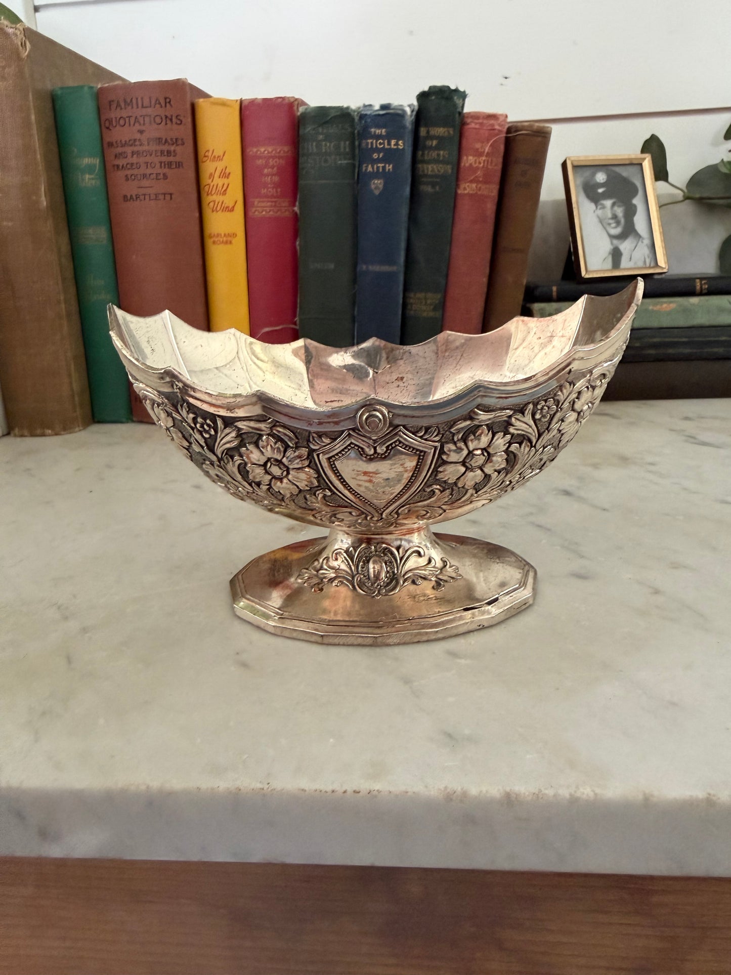 Lacquered silver plate pedestal bowl