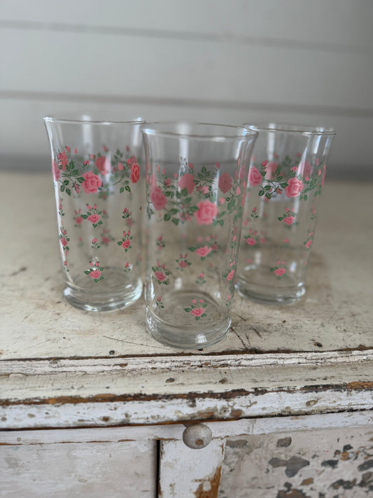 Vintage Drinking Glasses Rose Flowers Tumbler sold individually