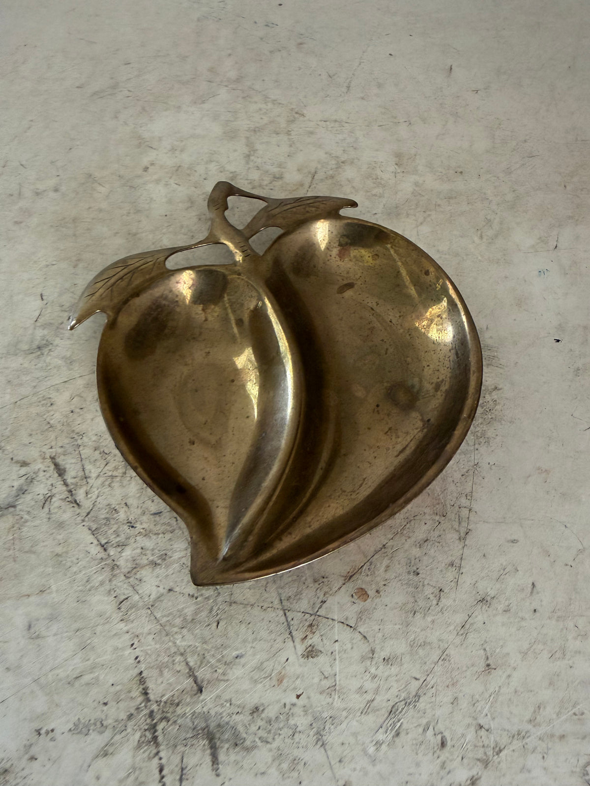 Vintage brass divided peach shaped tray