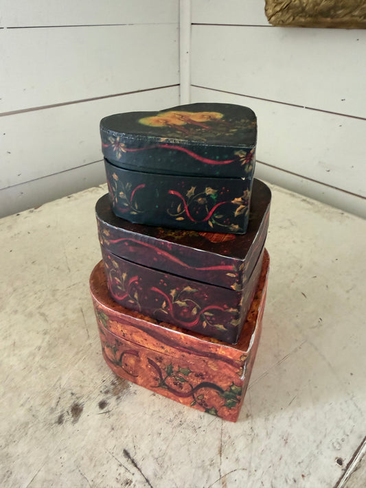 Nesting heart boxes will be sold in a set of three and one individually Will get makeover