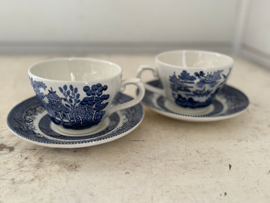 Vintage Broadhurst England Blue Willow Teacup and saucer 5.5" blue & white - each set sold individually