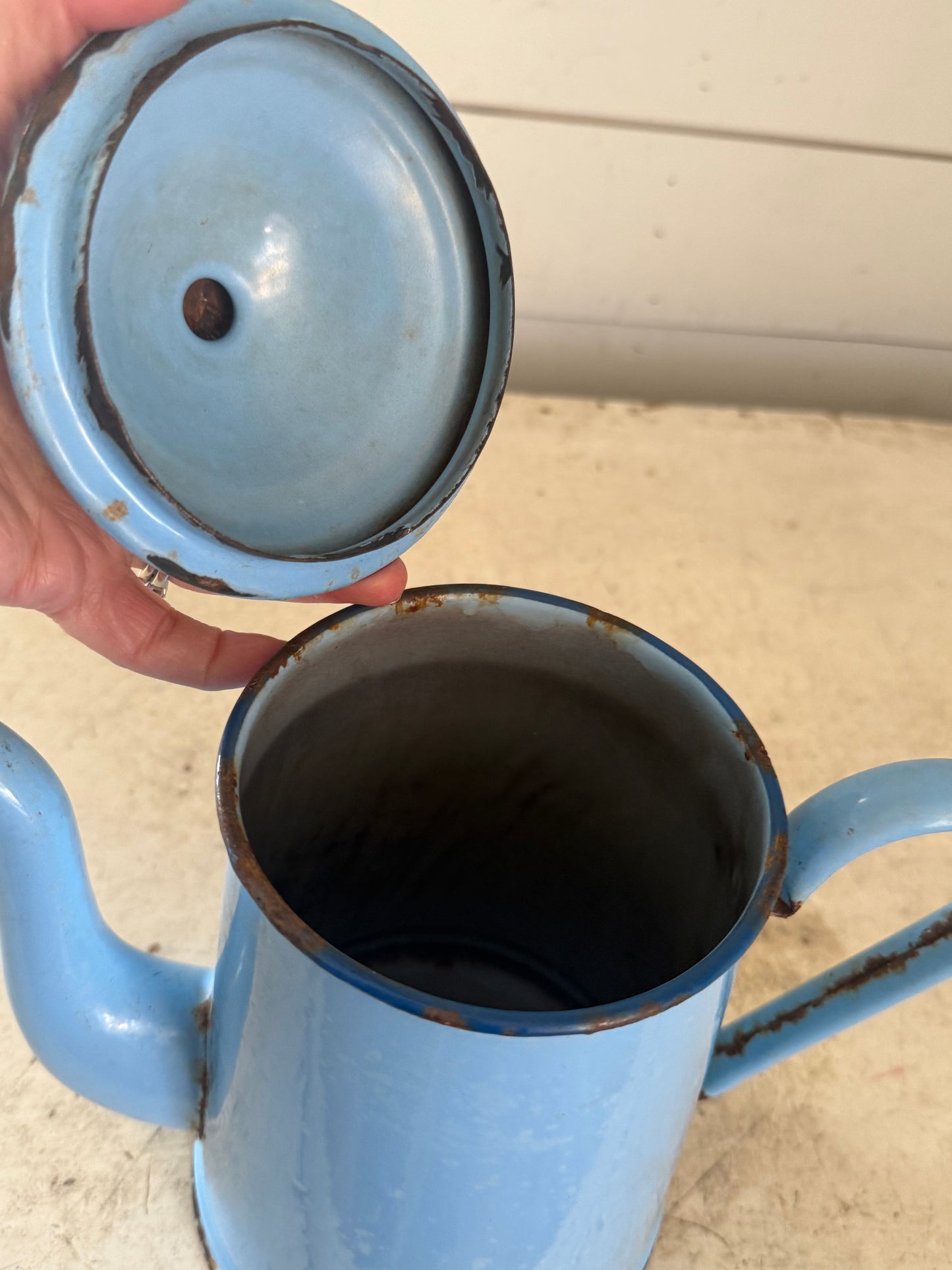 Antique French blue enamel coffee pot
