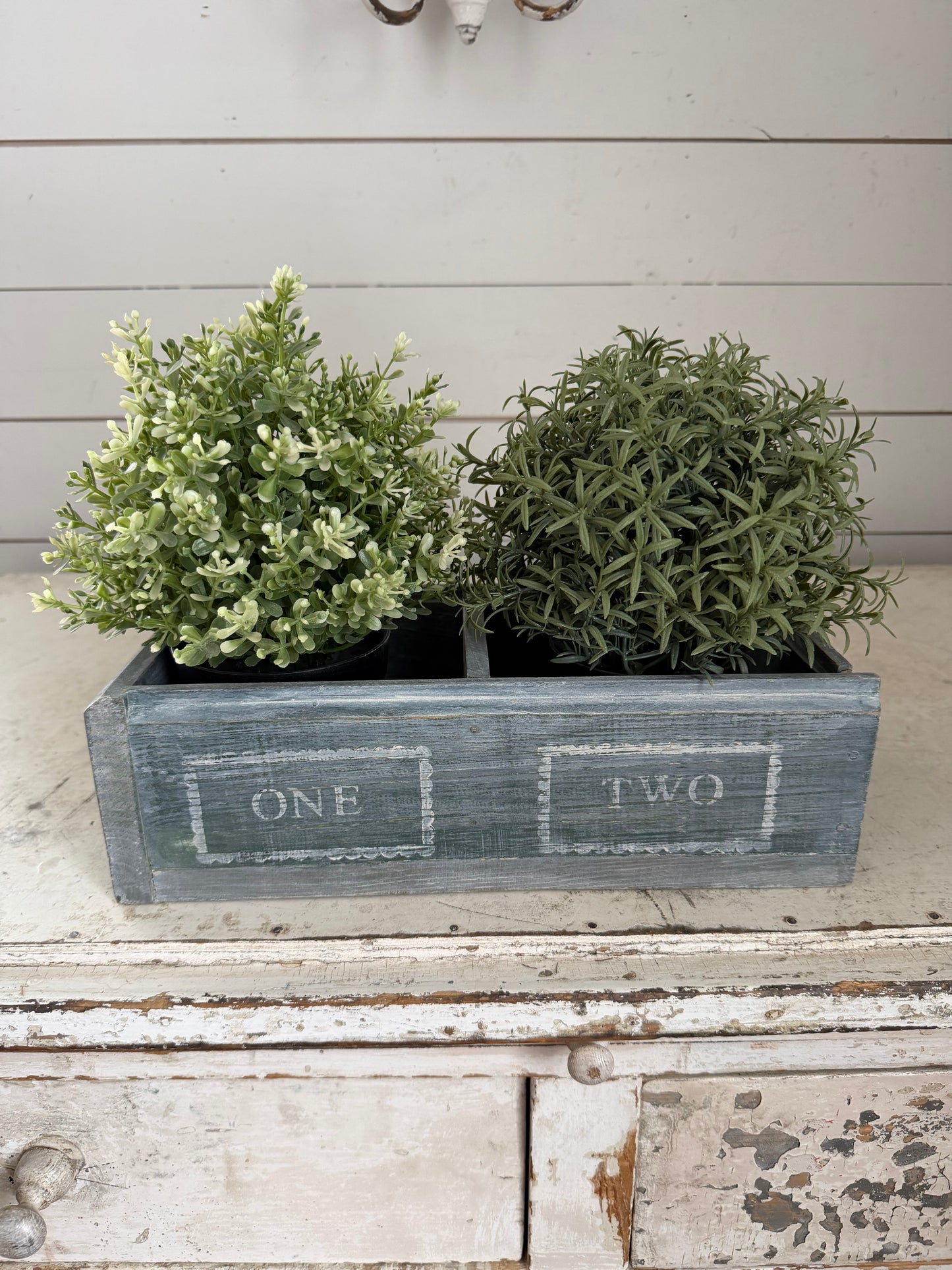 Handmade hand-painted wooden tote - greenery not included