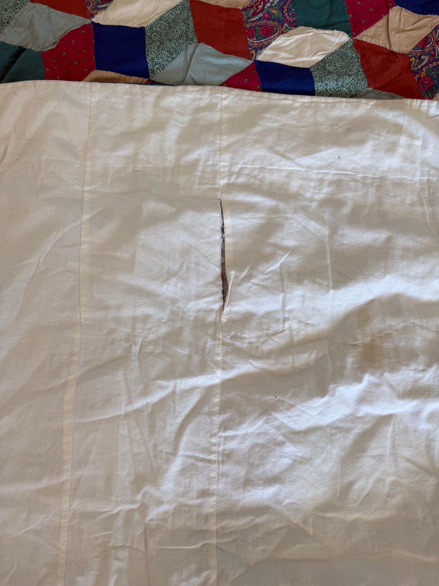 Vintage Tumbling Blocks Hand Pieced Twin Quilt - as is has imperfections