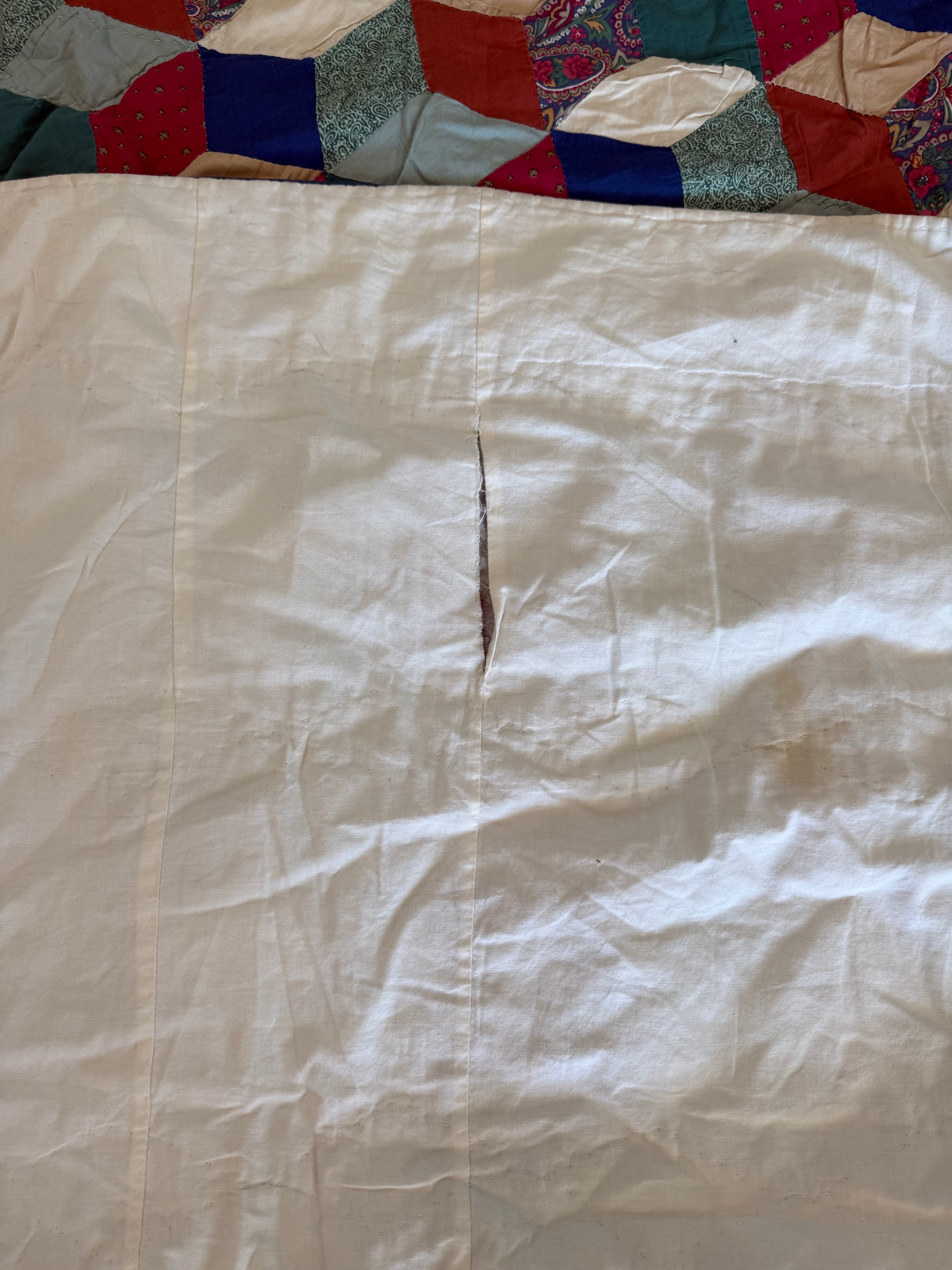 Vintage Tumbling Blocks Hand Pieced Twin Quilt - as is has imperfections
