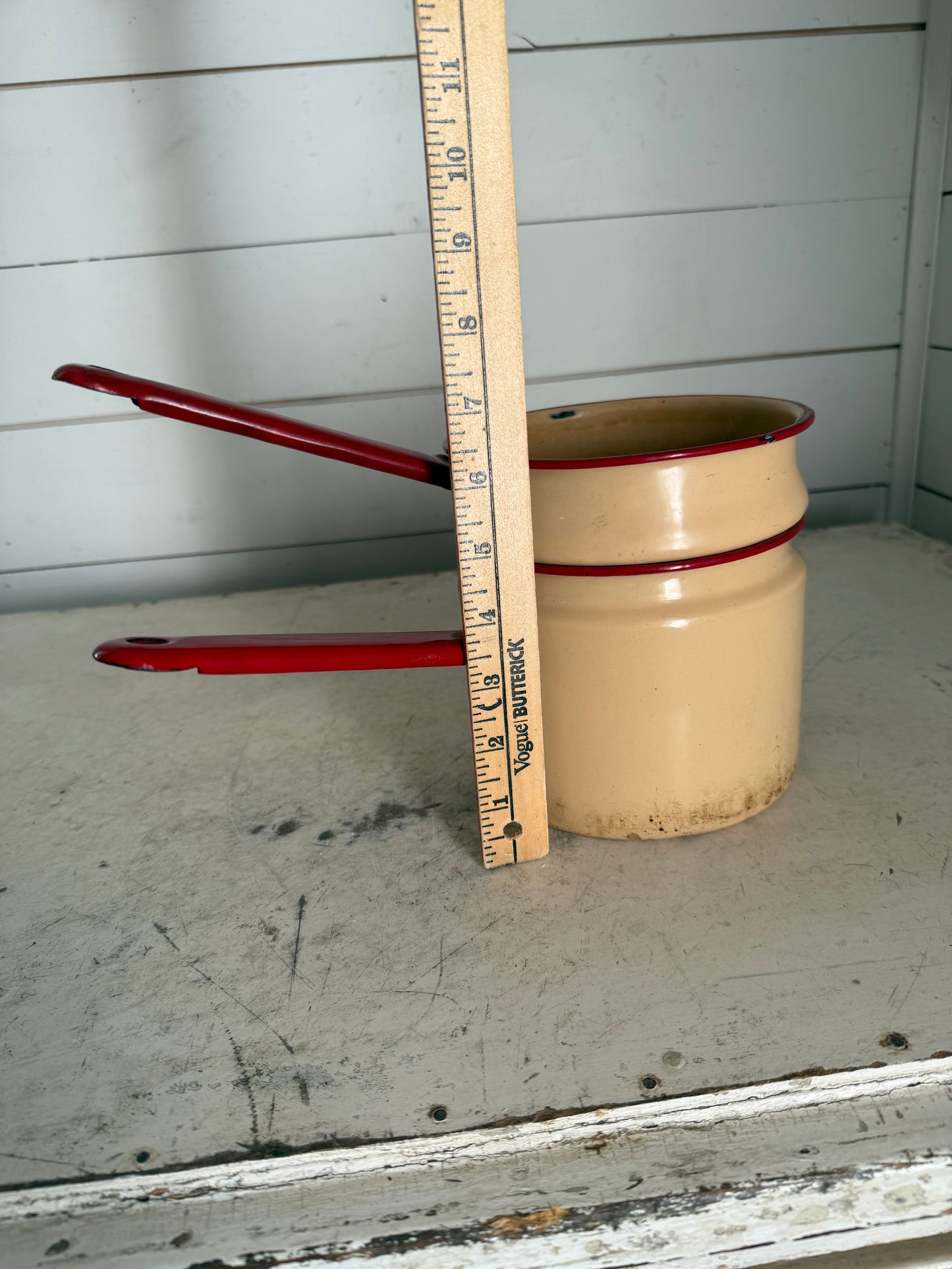 Vintage enamel double boiler missing lid