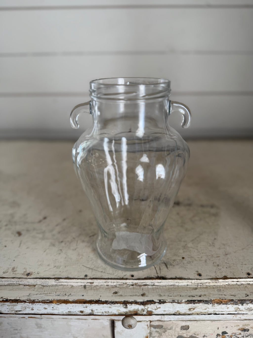Clear glass vase with little handles