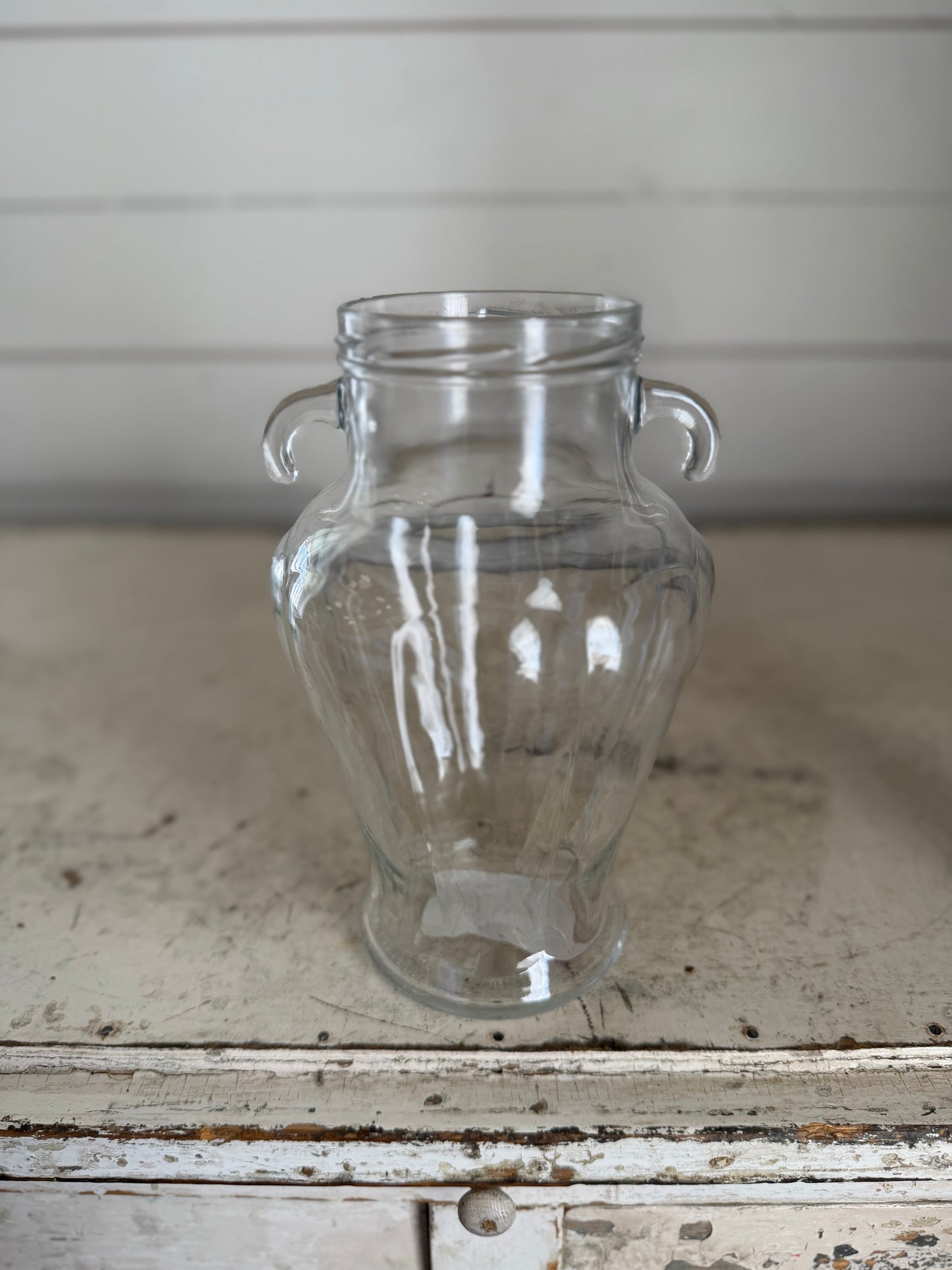 Clear glass vase with little handles