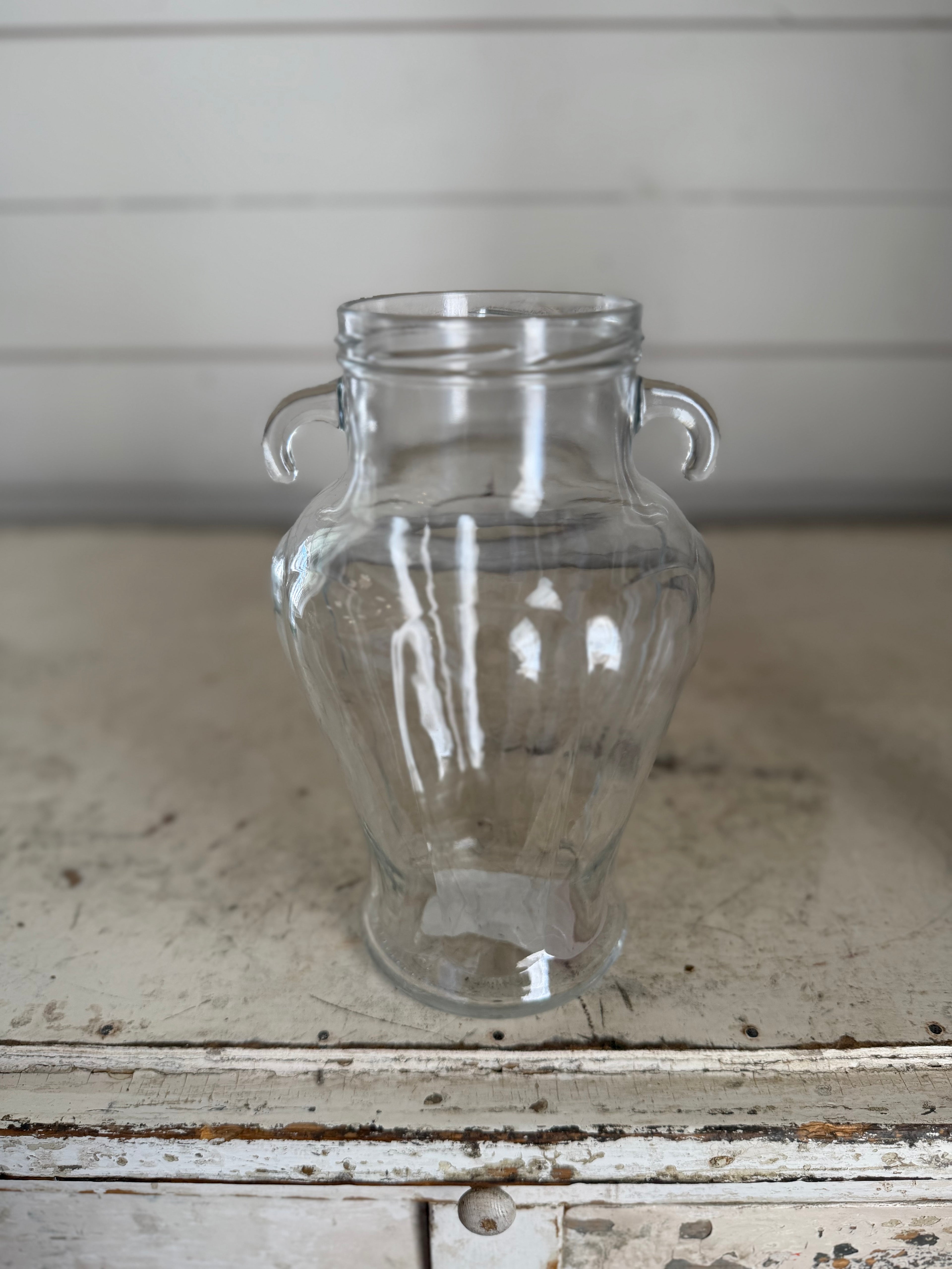 Clear glass vase with little handles