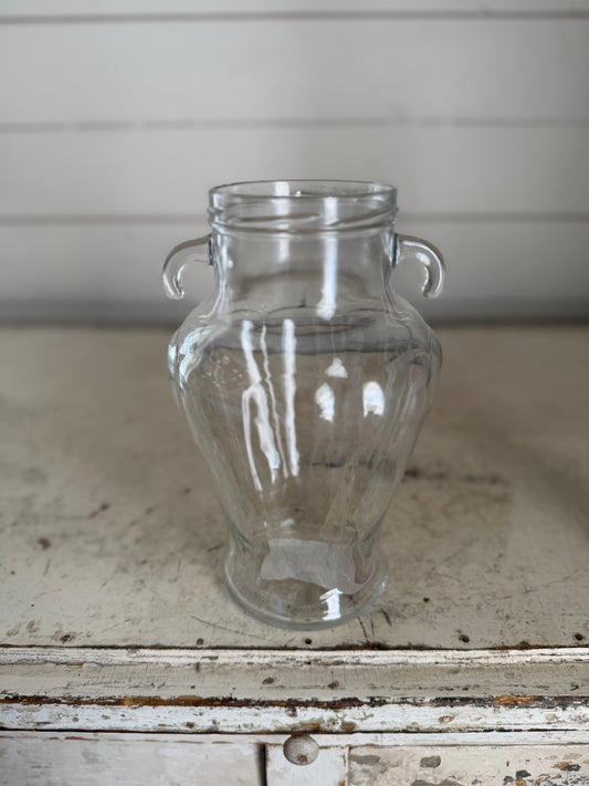 Clear glass vase with little handles