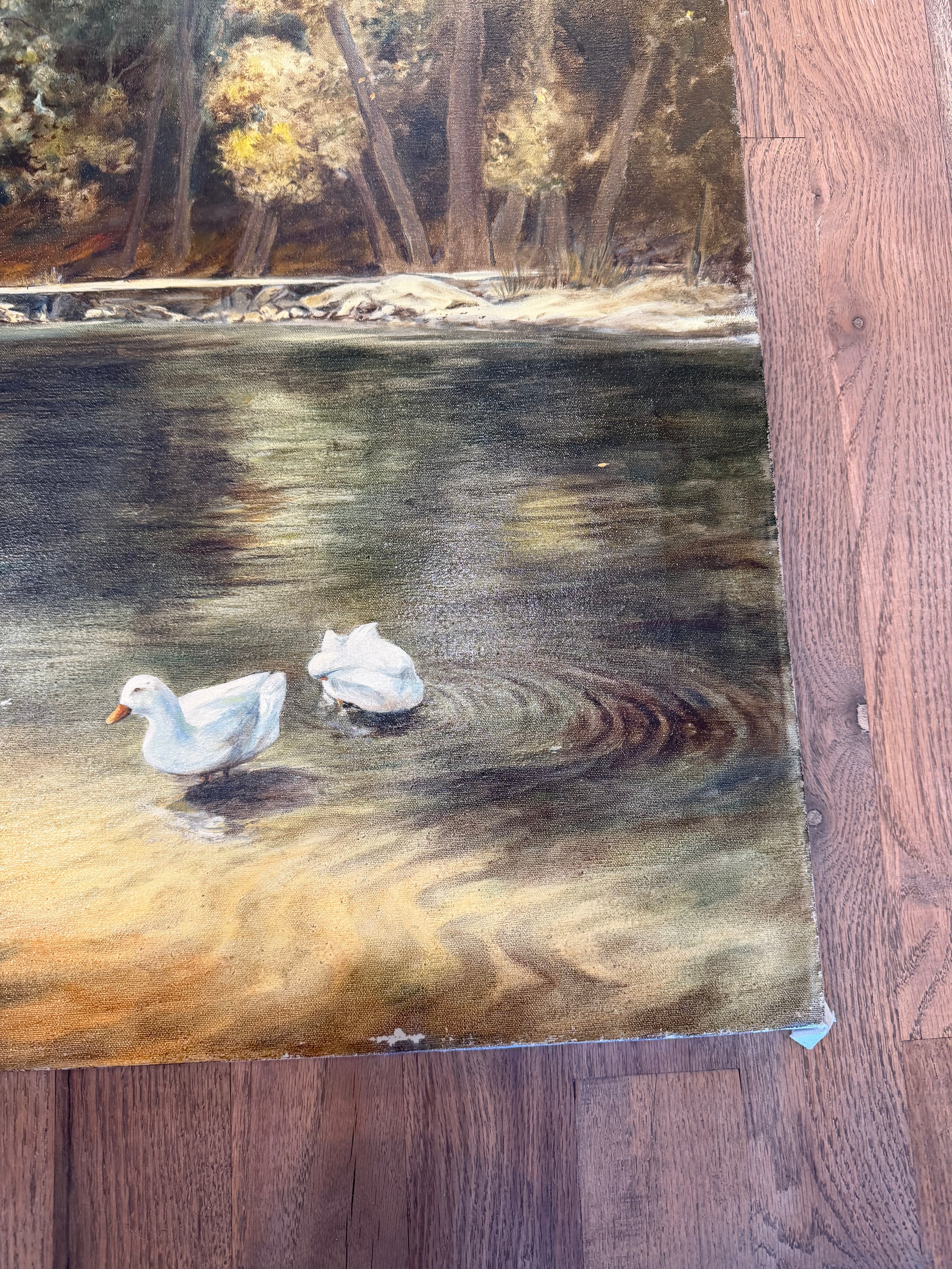 California Artist Jay Schmidt Signed Oil Painting On Canvas Of Ducks On a Pond