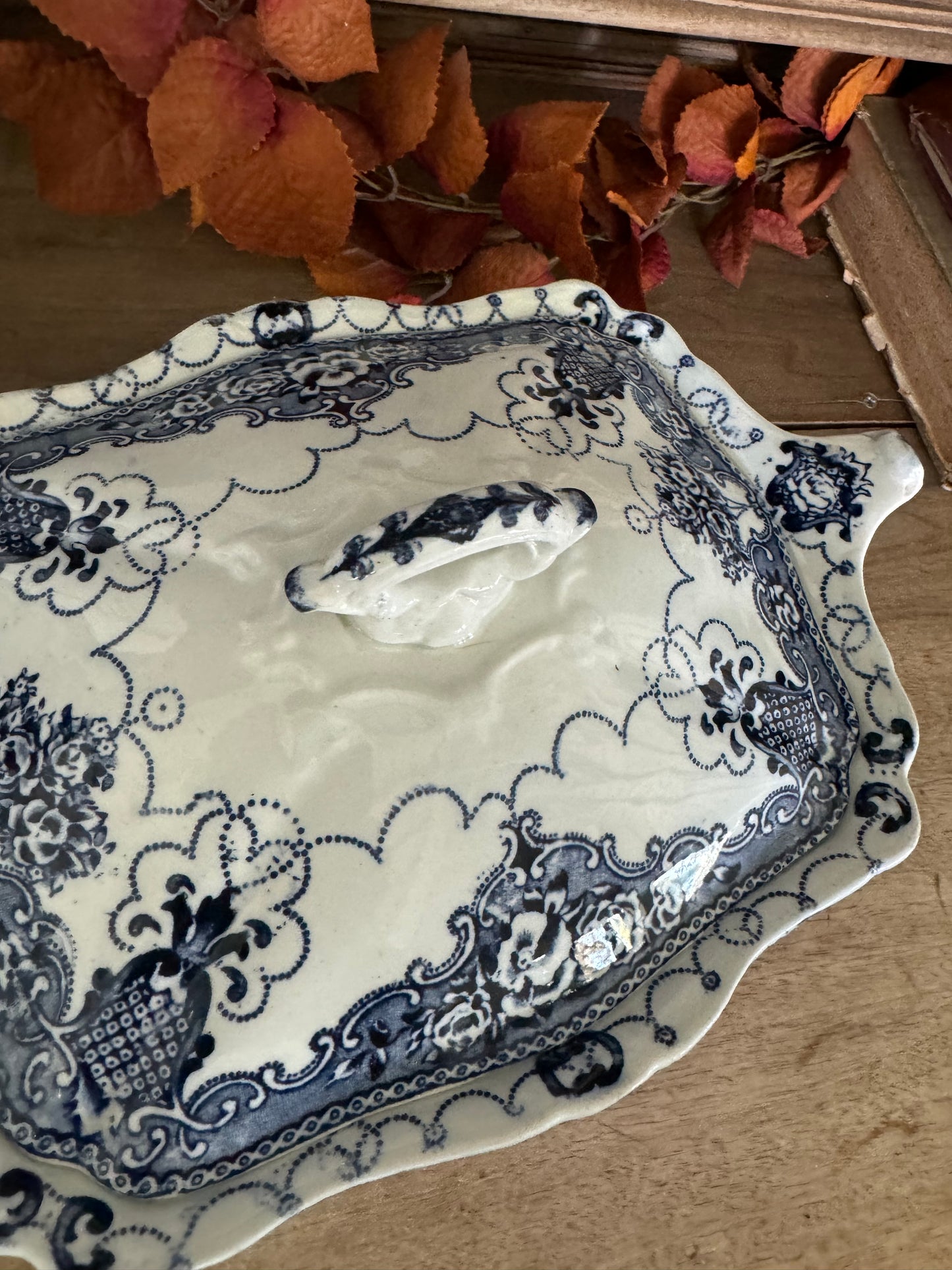 English Blue & White Soup Tourine Ironstone not marked