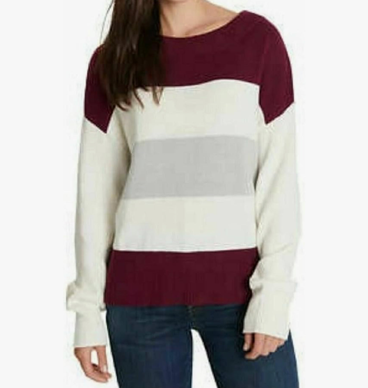 Lucky Brand Womens Colorblock Design Long Sleeve Sweater,Burgundy Multi,Medium