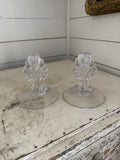 Pair Vintage 1940s Martinsville Glass Candlesticks "Janice" Pattern