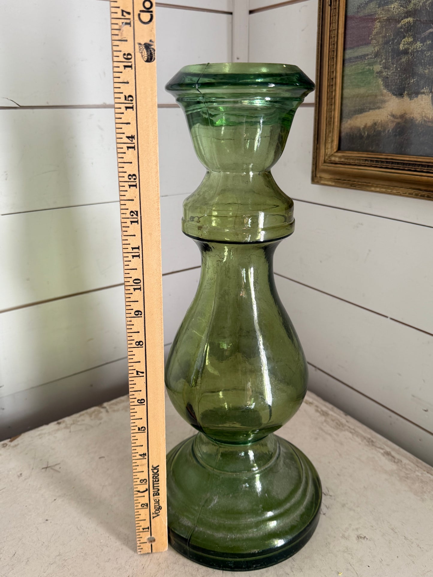 Large green recycled glass candlestick - bird nest not included