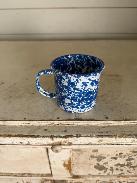 Blue and White Enamel Splatter Ware Mug