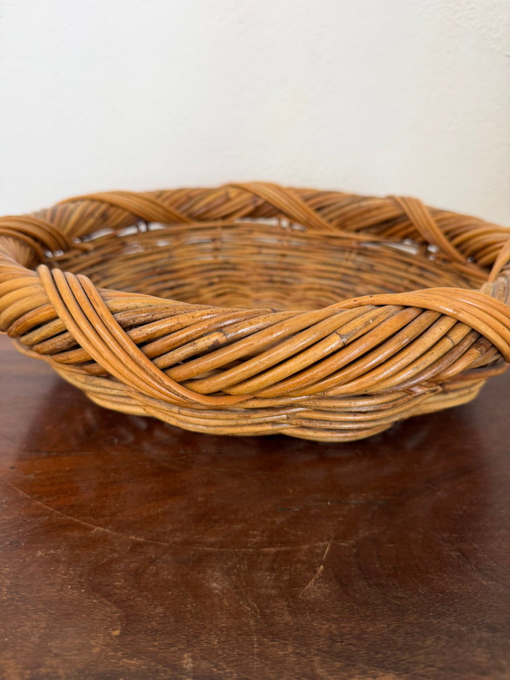 Vintage Large Circular Round Wicker Braided Twisted Boho Basket