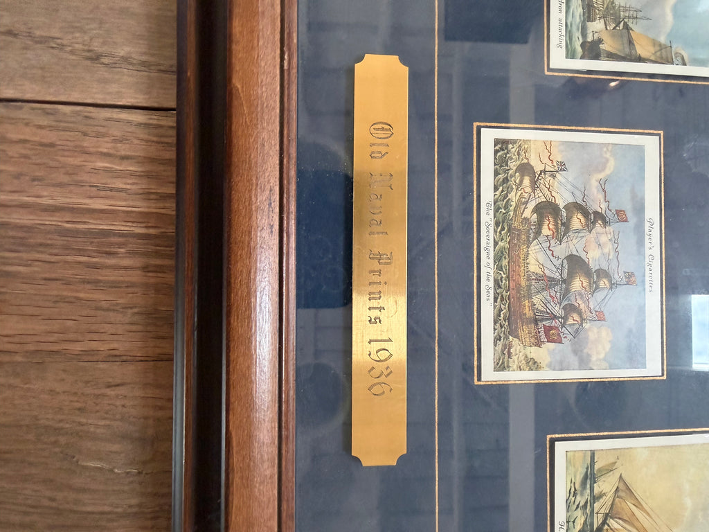Framed collection of vintage John Player and Sons Old Naval Prints Cigarette Cards