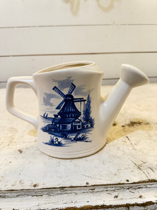 Vintage McCoy Watering Can Planter Blue Delft White Ironstone Country Decor Rustic Farmhouse Decor