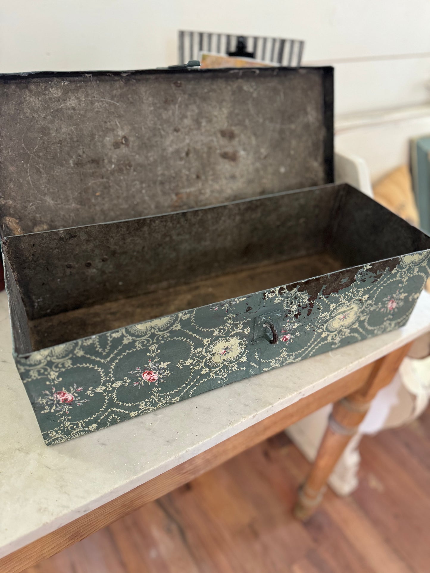 Chippy Painted Antique tool box - heavy gauge