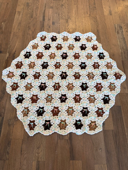 Handmade teddy bear, granny square Afghan