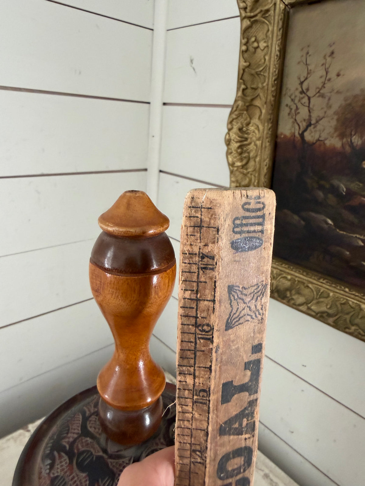 Vintage Carved Folk Art Floral Wooden Jar w/ Finial