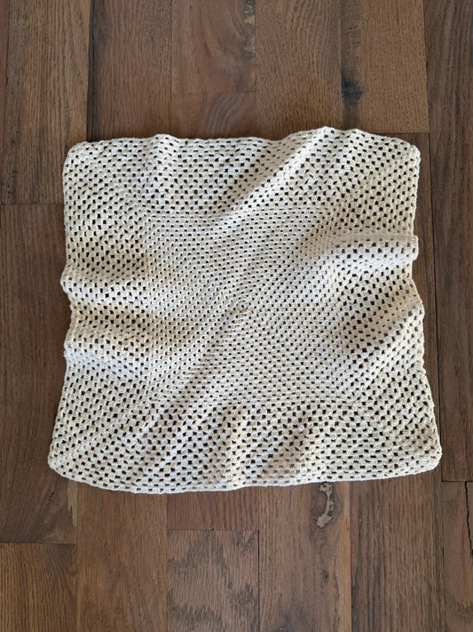 Vintage small square, white crochet knit table scarf