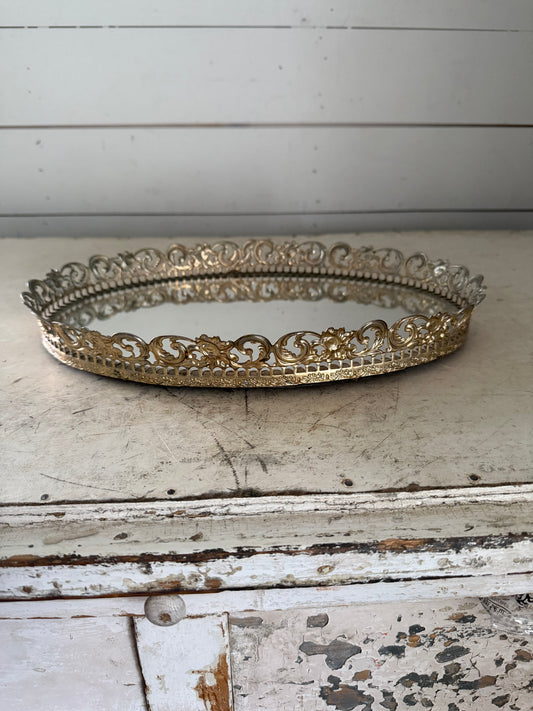 Vintage Gold Toned Metal Filagree Mirror