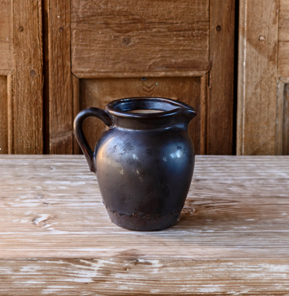 SMOKED GLAZED POTTERY FLOWER PITCHER VASE SMALL