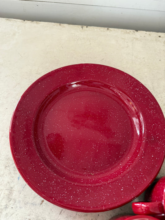 Vintage red and white enamelware sold individually