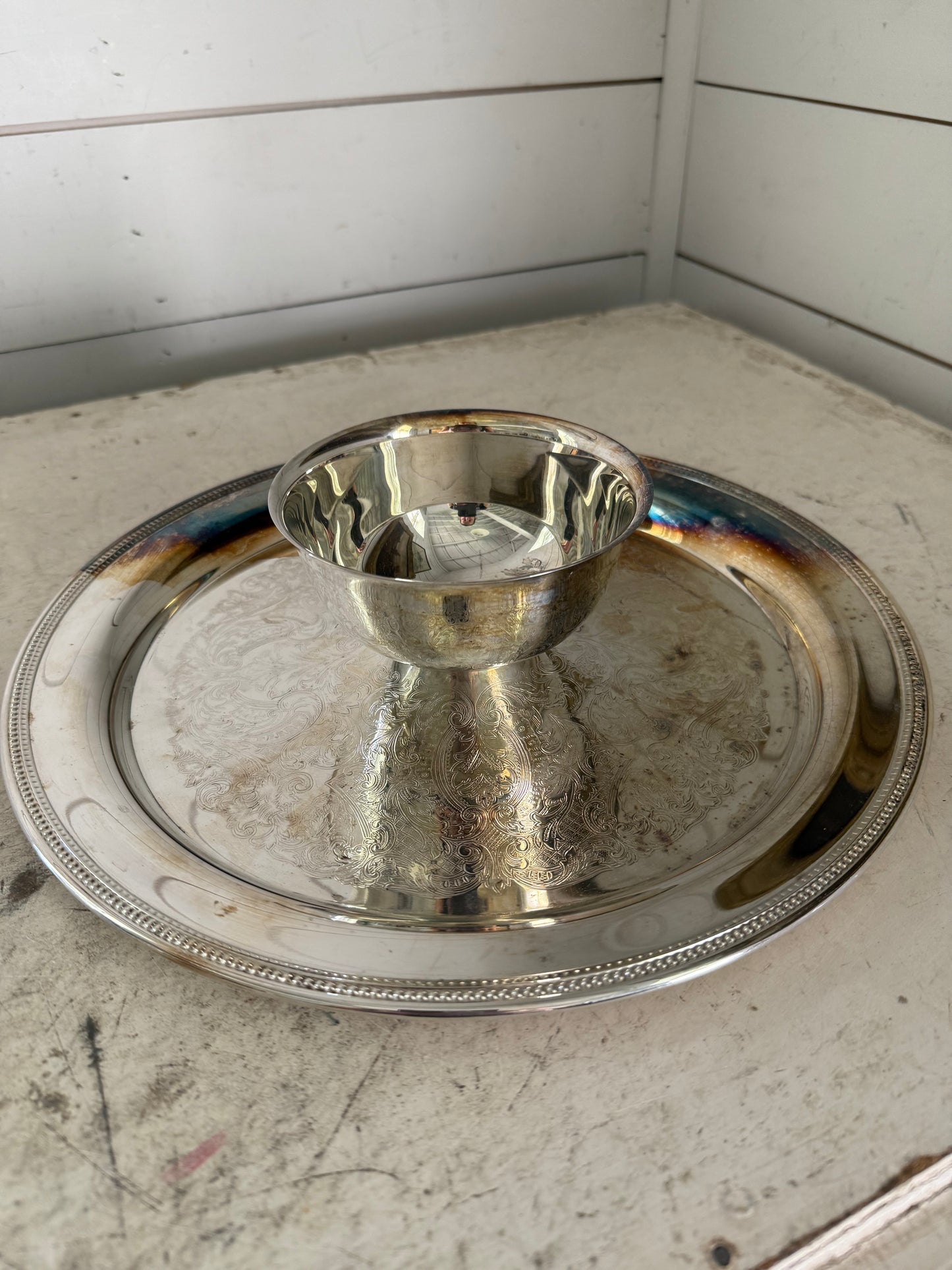 Silverplate chip and dip tray