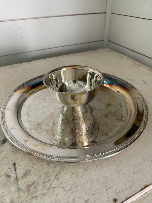 Silverplate chip and dip tray